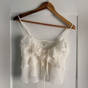 EUC Thirty/Thirty White Ruffled Spaghetti Strap Top